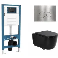 Qeramiq Dely Swirl Toiletset - inbouwreservoir Flush - 35mm zitting - metaal RVS bedieningsplaat - ronde knoppen - mat zwart SW1026258/SW1448813/SW1000769/SW706194
