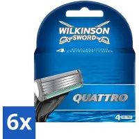 Wilkinson Sword 6 x Wilkinson - Navulmesjes Quattro - Met Precisietrimmer - 4 scheermesjes - Scheermesjes - Navulmesjes - Precisietrimmer - Titaniumcoating - Huidvriendelijk