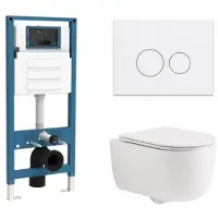 Qeramiq Dely Swirl Toiletset - inbouwreservoir Flush - slim zitting - metaal mat witte bedieningsplaat - ronde knoppen - mat wit SW1026257/SW1448813/SW1000766/SW706190