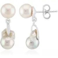 Cavill - Zilveren Oorbellen met Platinablauwe Akoya Parels 10x7mm & Japanse Akoya Rond 7mm - Sterling Zilver Gerhodineerd - Elegante Dames Oorbellen