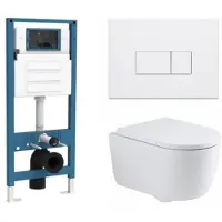 Qeramiq Dely Swirl Toiletset - inbouwreservoir Flush - 35mm zitting - kunststof glans witte bedieningsplaat - rechthoekige knoppen - glans wit SW1026256/SW1448813/SW1159505/SW706187