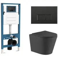 Qeramiq Dely Toiletset - inbouwreservoir Flush - slim zitting - kunststof mat zwarte bedieningsplaat - rechthoekige knoppen - mat zwart SW1026253/SW1448813/SW1000768/SW706189