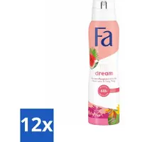 Fa Pflege 12 x Deodorant Spray Fiji Dream 150 ml - Deospray - Anti-transpirant - 48 Uur Bescherming - Watermeloen - Ylang Ylang