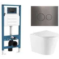 Qeramiq Dely Toiletset - inbouwreservoir Flush - slim zitting - metaal gunmetal bedieningsplaat - ronde knoppen - mat wit SW1026254/SW1448813/SW1000766/SW706198