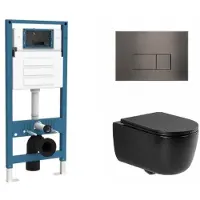 Qeramiq Dely Swirl Toiletset - inbouwreservoir Flush - slim zitting - metaal gunmetal bedieningsplaat - rechthoekige knoppen - mat zwart SW1026258/SW1448813/SW1000768/SW706199