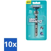 Gillette 10 x - Mach3 – Houder + 1 Mesje – 3-bladig - Scheermes - Mach3 - Mesje - Scheerbeurt - Huidbescherming