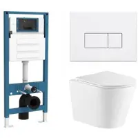 Qeramiq Dely Toiletset - inbouwreservoir Flush - slim zitting - metaal mat witte bedieningsplaat - rechthoekige knoppen - mat wit SW1026254/SW1448813/SW1000766/SW706191