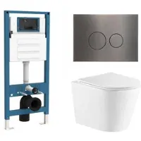 Qeramiq Dely Toiletset - inbouwreservoir Flush - slim zitting - metaal gunmetal bedieningsplaat - ronde knoppen - glans wit SW1026255/SW1448813/SW1159504/SW706198