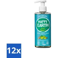 Happy Earth 12 x – Handzeep – 100% Natuurlijk Cedar Lime – 300 ml - Natuurlijke Handzeep - Vegan Handzeep - Ceder En Limoen - Handzeep Met Essentiële Oliën - Antibacteriële Handzeep