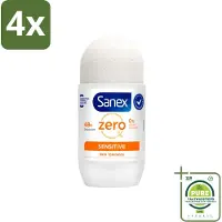 Sanex Deodorant Roller Zero% Sensitive Skin 50 ml - Voordeelverpakking - 4 stuks - Deodorant Zero% Sensitive - Alcoholvrije deodorant