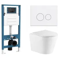 Qeramiq Dely Toiletset - inbouwreservoir Flush - slim zitting - metaal mat witte bedieningsplaat - ronde knoppen - mat wit SW1026254/SW1448813/SW1000766/SW706190