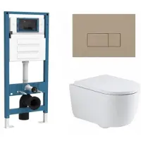 Qeramiq Dely Swirl Toiletset - inbouwreservoir Flush - 35mm zitting - kunststof taupe bedieningsplaat - rechthoekige knoppen - glans wit SW1026256/SW1448813/SW1159505/SW1102379