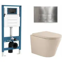 Qeramiq Dely Toiletset - inbouwreservoir Flush - 35mm zitting - metaal RVS bedieningsplaat - rechthoekige knoppen - beige SW1000764/SW1448813/SW1000771/SW706195