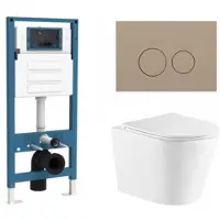 Qeramiq Dely Toiletset - inbouwreservoir Flush - slim zitting - kunststof taupe bedieningsplaat - ronde knoppen - mat wit SW1026254/SW1448813/SW1000766/SW1102378