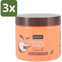 Sence 3 x - Coconut - Bodyscrub - Verzorgend - 500 g - Bodyscrub Kokos - Huid Verzorging - Exfolieer Huid - Zeezout Scrub - Kokos Geur