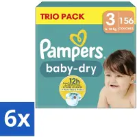 Pampers – Luiers – Baby-Dry Trio Pack Maat 3 (6-10 kg) – 156 Luiers - Voordeelverpakking - 6 stuks