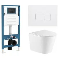Qeramiq Dely Toiletset - inbouwreservoir Flush - slim zitting - kunststof glans witte bedieningsplaat - rechthoekige knoppen - mat wit SW1026254/SW1448813/SW1000766/SW706187