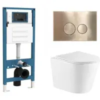 Qeramiq Dely Toiletset - inbouwreservoir Flush - slim zitting - metaal messing geborstelde bedieningsplaat - ronde knoppen - glans wit SW1026255/SW1448813/SW1159504/SW706200