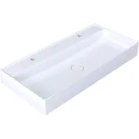 Arcqua Edge Opbouw Wastafel - 100x47x12cm - 2 kraangaten - cast marble - glans wit WAS104218