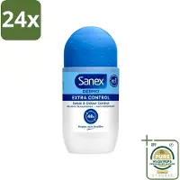 Sanex - Deodorant - Roller - Dermo Extra Control - Extra Bescherming tegen Geur - 50 ml - Voordeelverpakking - 24 stuks - Deodorant roller - 48 uur bescherming