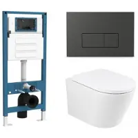 Qeramiq Dely Toiletset - inbouwreservoir Flush - 35mm zitting - kunststof mat antraciete bedieningsplaat - rechthoekige knoppen - mat wit SW1026254/SW1448813/SW1000767/SW1102377
