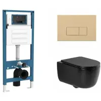 Qeramiq Dely Swirl Toiletset - inbouwreservoir Flush - slim zitting - kuststof beige bedieningsplaat - rechthoekige knoppen - mat zwart SW1026258/SW1448813/SW1000768/SW1102366