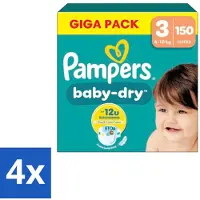 Pampers – Luiers – Baby Dry Maat 3 – 150 Luiers - Voordeelverpakking - 4 stuks