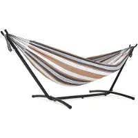 Famanu – Hangmat met standaard van dubbele stof voor camping en buitengebruik, metalen frame, tot 200 kg draagvermogen, ideaal voor kamperen, reizen, terras en tuin, geelbruin