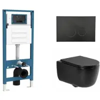 Qeramiq Dely Swirl Toiletset - inbouwreservoir Flush - slim zitting - kunststof mat zwarte bedieningsplaat - ronde knoppen - mat zwart SW1026258/SW1448813/SW1000768/SW706187