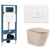 Qeramiq Dely Toiletset - inbouwreservoir Flush - slim zitting - kunststof glans witte bedieningsplaat - rechthoekige knoppen - beige SW1000764/SW1448813/SW1000770/SW706187
