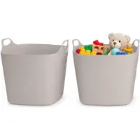 Excellent houseware Flexibele emmer - 2x - beige - 15 liter - kunststof - vierkant - 37 x 30 cm