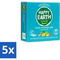 Happy Earth 5 x – Shower Bar – 100% Natuurlijk Cedar Lime – 90 g - Voordeelverpakking - 5 stuks