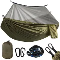 Famanu – Hangmat met muggennet voor buiten, 300 kg draagvermogen, draagbare en regenbestendige campinghangmat, opvouwbaar en licht (275 x 140 cm