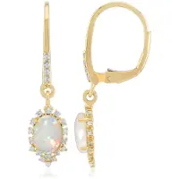 Cavill - Elegante Vergulde 925 Zilveren Oorbellen - Australische Ovale Opalen 1,07 ct & 42 Cambodjaanse Zirkonia's - Zilveren Oorbellen Dames