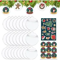 Famanu – 25 stuks kerstballen van 7,5 cm, heldere acryl schijfornamenten, platte kerstballen voor kerstboom en feestdecoratie, doe-het-zelf blanco