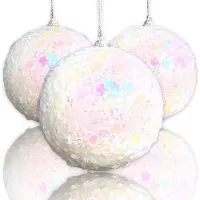 Famanu – Set van 3 kerstboomversieringen, kerstballen met pailletten en glitter, kunststof, onbreekbaar, ballen Ø 10 cm in wit