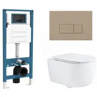 Qeramiq Dely Swirl Toiletset - inbouwreservoir Flush - slim zitting - kunststof taupe bedieningsplaat - rechthoekige knoppen - glans wit SW1026256/SW1448813/SW1159504/SW1102379
