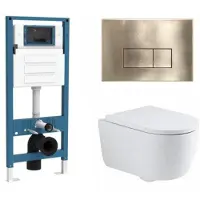 Qeramiq Dely Swirl Toiletset - inbouwreservoir Flush - 35mm zitting - metaal messing geborstelde bedieningsplaat - rechthoekige knoppen - glans wit SW1026256/SW1448813/SW1159505/SW706201