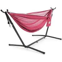 Famanu – Hangmat van netstof met standaard (280 cm), comfortabel en ideaal voor ontspanning, kleur: rose/celeste