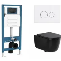 Qeramiq Dely Swirl Toiletset - inbouwreservoir Flush - 35mm zitting - kunststof glans witte bedieningsplaat - ronde knoppen - mat zwart SW1026258/SW1000769/SW1448813/SW706186