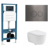 Qeramiq Dely Swirl Toiletset - inbouwreservoir Flush - 35mm zitting - metaal gunmetal bedieningsplaat - ronde knoppen - mat wit SW1026257/SW1448813/SW1000767/SW706198