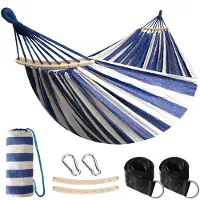 Famanu – Comfortabele katoenen hangmat voor buiten met houten stangen en riemaccessoires, ideaal voor balkon, terras, tuin, park, camping en strand