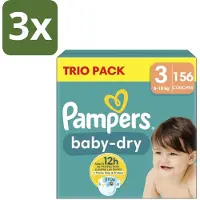 Pampers – Luiers – Baby-Dry Trio Pack Maat 3 (6-10 kg) – 156 Luiers - Bulkverpakking - 3 stuks