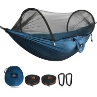 Famanu – Ultralichte campinghangmat met pop-up bugnet, 300 kg draagvermogen, ademend en sneldrogend parachute nylon, inclusief 2 premium karabijnhaken en 2 boomstroppen