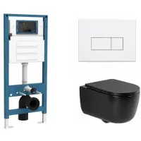 Qeramiq Dely Swirl Toiletset - inbouwreservoir Flush - slim zitting - metaal mat witte bedieningsplaat - rechthoekige knoppen - mat zwart SW1026258/SW1448813/SW1000768/SW706191