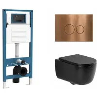 Qeramiq Dely Swirl Toiletset - inbouwreservoir Flush - slim zitting - metaal koperen bedieningsplaat - ronde knoppen - mat zwart SW1026258/SW1448813/SW1000768/SW706196