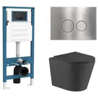 Qeramiq Dely Toiletset - inbouwreservoir Flush - slim zitting - metaal RVS bedieningsplaat - ronde knoppen - mat zwart SW1026253/SW1448813/SW1000768/SW706194