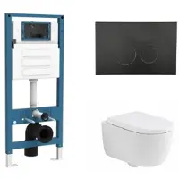 Qeramiq Dely Swirl Toiletset - inbouwreservoir Flush - 35mm zitting - kunststof mat zwarte bedieningsplaat - ronde knoppen - mat wit SW1026257/SW1448813/SW1000767/SW706187