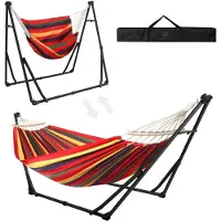 Famanu – Hangmat voor de tuin met inklapbare standaard, set voor draagbare hangmat, geschikt voor binnen en buiten, ideaal voor camping
