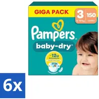 Pampers – Luiers – Baby Dry Maat 3 – 150 Luiers - Voordeelverpakking - 6 stuks